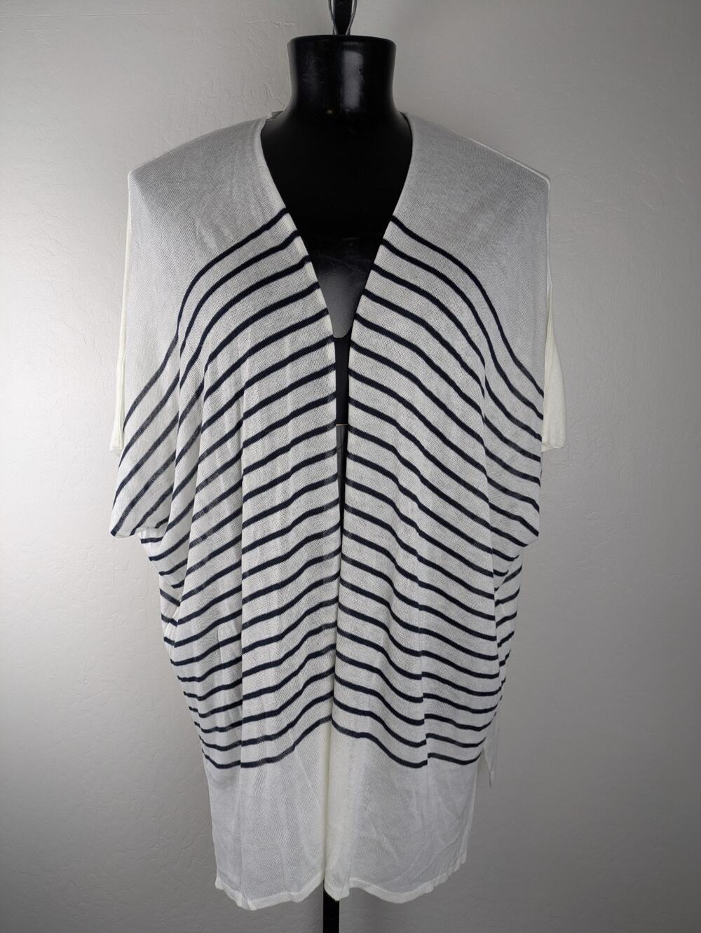 NWT Lane Bryant One Size Ivory Black Striped Open Front Acrylic Knit Kimono